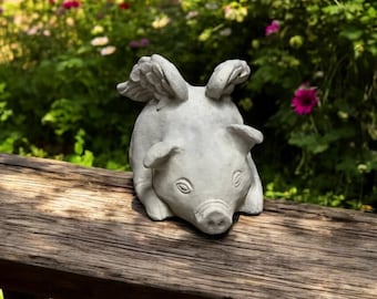 Laying Pig With Wings Sculpture Stone Farm Animal Statue Outdoor Rustic Decoration Cement Ornament Pigs Lovers Gift Figure Pig Figurine