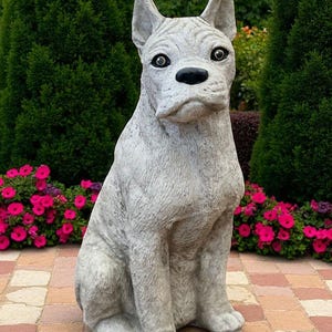 Painted Boxer Dog Outdoor Pet Sculpture Concrete Boxer Figurine Pet Memorial Statue Dog Home Decor Realistic Boxer Puppy Dog Art