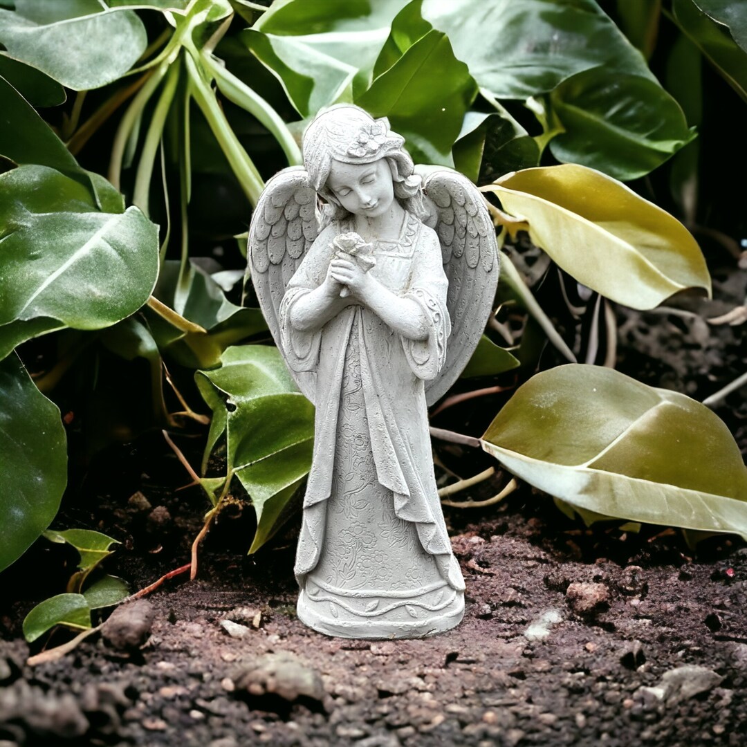 Stone Standing Angel Sculpture Concrete Girl in Dress Statue Outdoor ...