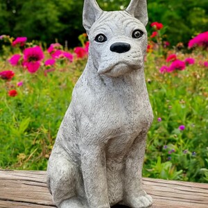 Yard Boxer Dog Statue Sitting Boxer Puppy Figure Stone Boxer Sculpture Solid Pet Memorial Figurine Dog Grave Marker Outdoor Decoration