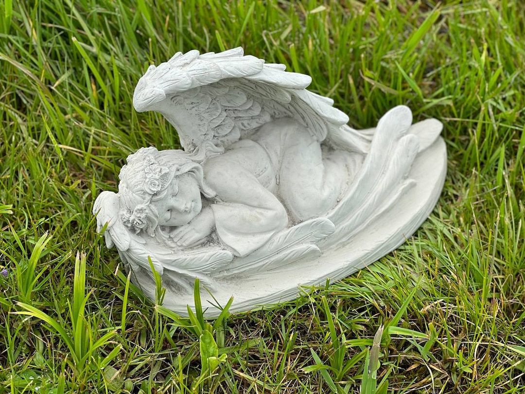 Detailed Sleeping Angel Sculpture Concrete Laying Cherub With Wings ...