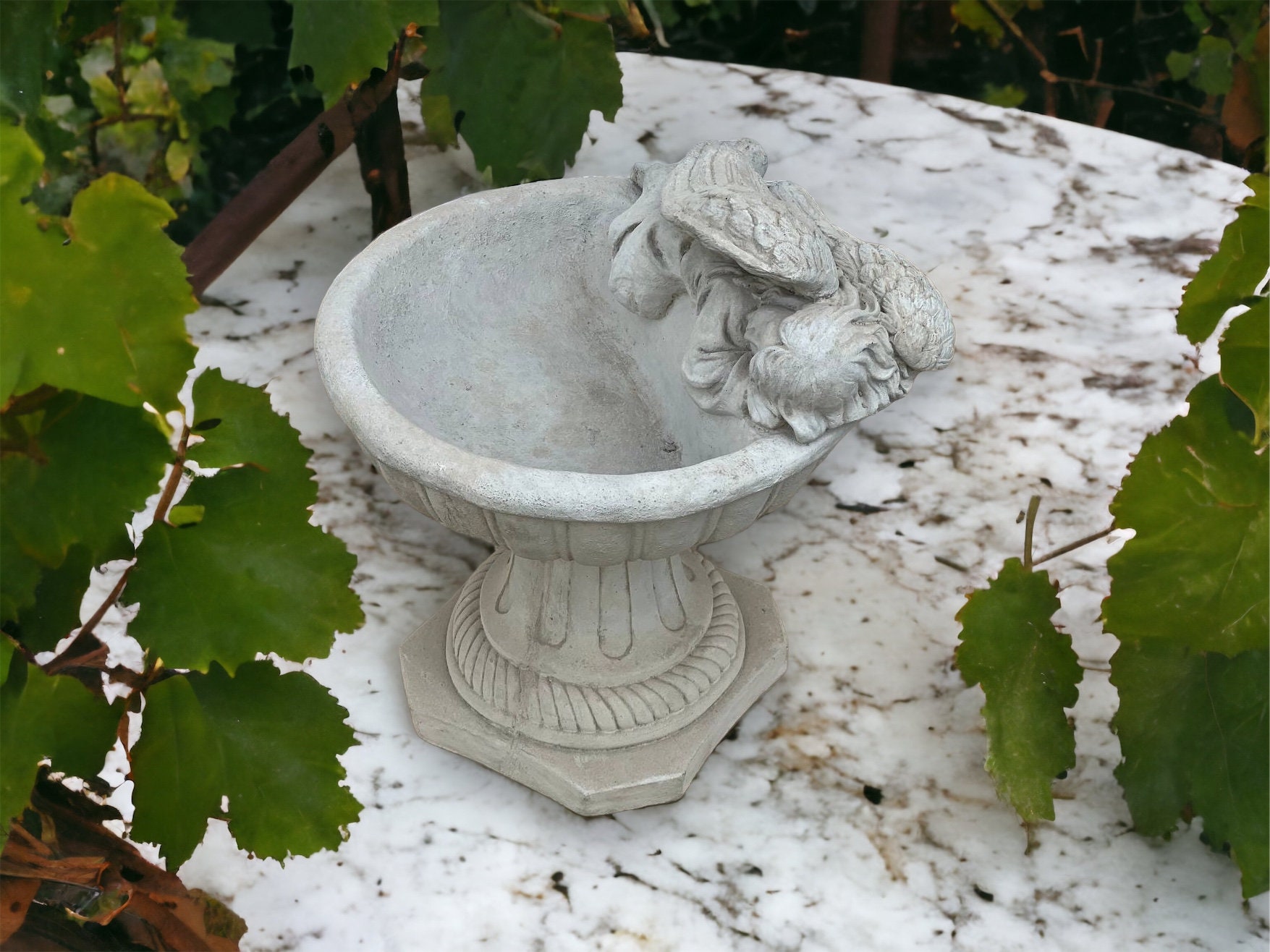 Garden Bird Bath With Angel Sculpture Concrete Drinker for Birds Statue ...