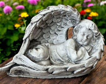 Stone Angel Sculpture Concrete Angel Memorial Home Cherub Decoration Religious Lawn Ornament Yard Cherub Figurine Detailed Angel Statue