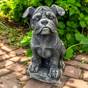 Stone Boxer Puppy Dog Outdoor Decor Detailed Boxer Figurine Pet Art Boxer Dog Breed Dog Sculpture Pet Grave Statue Sitting Puppy Figure