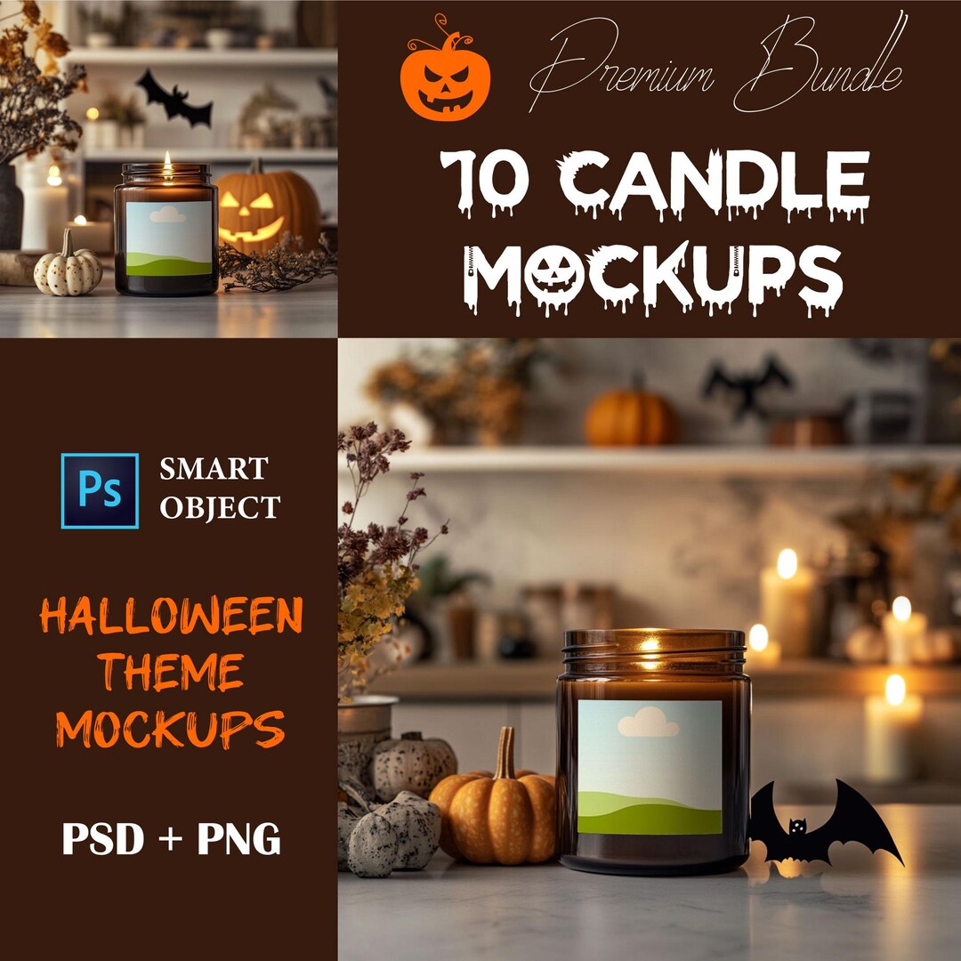 Halloween Candle Mockup Bundle, Holiday Candle Mockups, Halloween ...