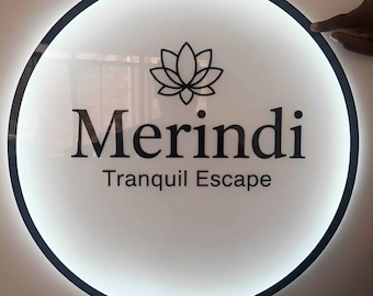Letrero con logotipo comercial retroiluminado en 3D personalizado, letrero acrílico personalizado, letrero iluminado, letrero con nombre comercial LED, letrero para salón, letrero de recepción