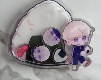Onigiri Boy Chibi Shaker Keychain and Acrylic Connected Keychain | Anime Fan Merch, Medium Pin For Bags, Jackets, Collectibles