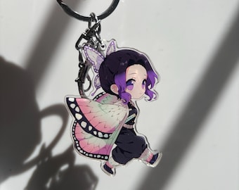 Butterfly Girl Acrylic Keychain | Anime Fan Merch Charm with Silver Hardware
