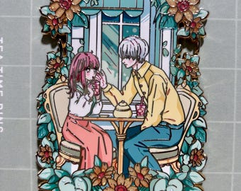 Affection Sign Couple Cafe Date Enamel Pin | Shoujo Large Metal Pin
