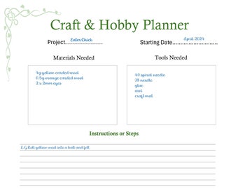 Craft / Hobby Project Planner, Printable, Productivity Planner, Craft Planner PDF, Task Tracker, A4, Digital Template, Instant Download