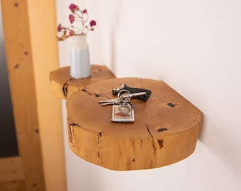 Rustic wall shelf "Tree Trunk" | Floating shelf with natural edge made of pear wood