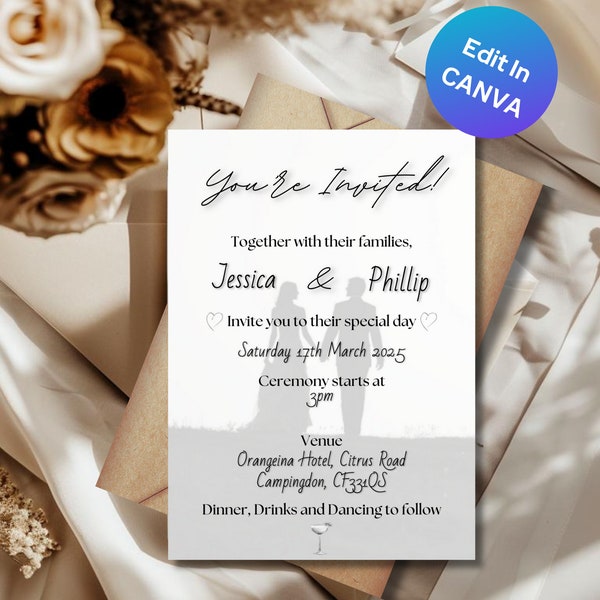 Simple Wedding Invitation, Elegant Editable Wedding Invitation Template, Add Your Own Photo, Minimalist Wedding Invitation Digital Download