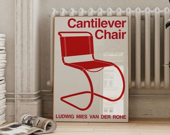 Cantilever stol Mies van der Rohe Bauhaus konstaffisch Wassily stol Marcel Breuer mitten av århundradet affisch vitra affisch bauhaus tryck minimalistiskt