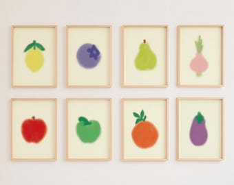 Watercolor Fruit Print Set – Botanical Kitchen Wall Art (Digital Download)