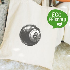 Retro 8 Ball Tragetasche, Vintage Billard Ball Design, 90er Jahre Stil Tasche, Minimalistische Schwarz Weiss Tragetasche, Geschenk für Ihn Sie, Umweltfreundliche Einkaufstasche