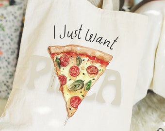 Pizzadraagtas | Ik wil gewoon pizza | 100% gerecycled | Esthetische pizza portemonnee | Cadeau voor pizzaliefhebber | Strandtas | Boodschappentas | Tas voor het leven