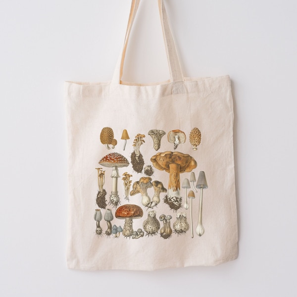 tote bag with mushroom print, botanical mushroom art, gift for eco-conscious friends, nature-inspired design, gift for her him, reusable bag