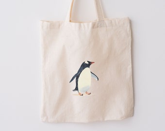 penguin tote bag, adorable antarctic pal print, eco-friendly cotton shopper, perfect gift for penguin lovers, eco gift, beach or grocery bag