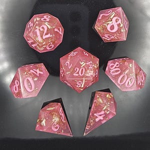 Pastel pink and gold foil 7 peice DnD dice set