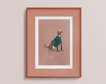 Greyhound Art Print, Contemporary Dog Illustration, Wall Art Gift