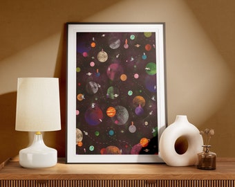Lost in Space Art Print, Whimsical Galaxy Illustration