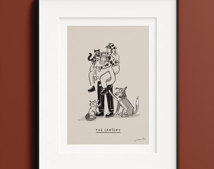Hand-drawn Custom Family Line Portraits, Quirky gift, Drawn from multiple photos, Fun Personalised illustration, Custom portrait