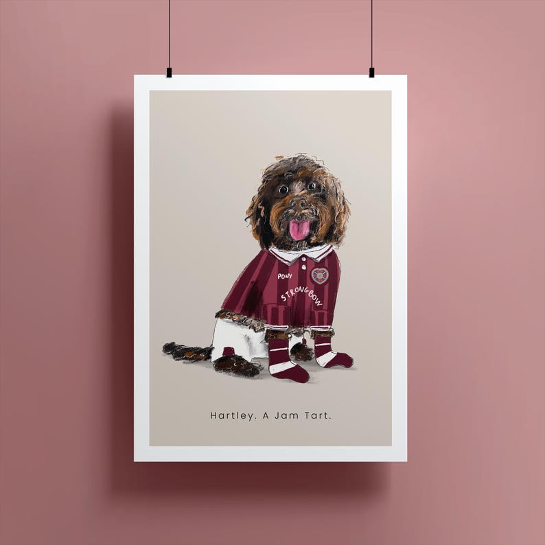 Custom Football Fan Pet Illustration, Quirky gift, Hand drawn, Fun Personalised illustration, Custom Pet portrait gift image 2