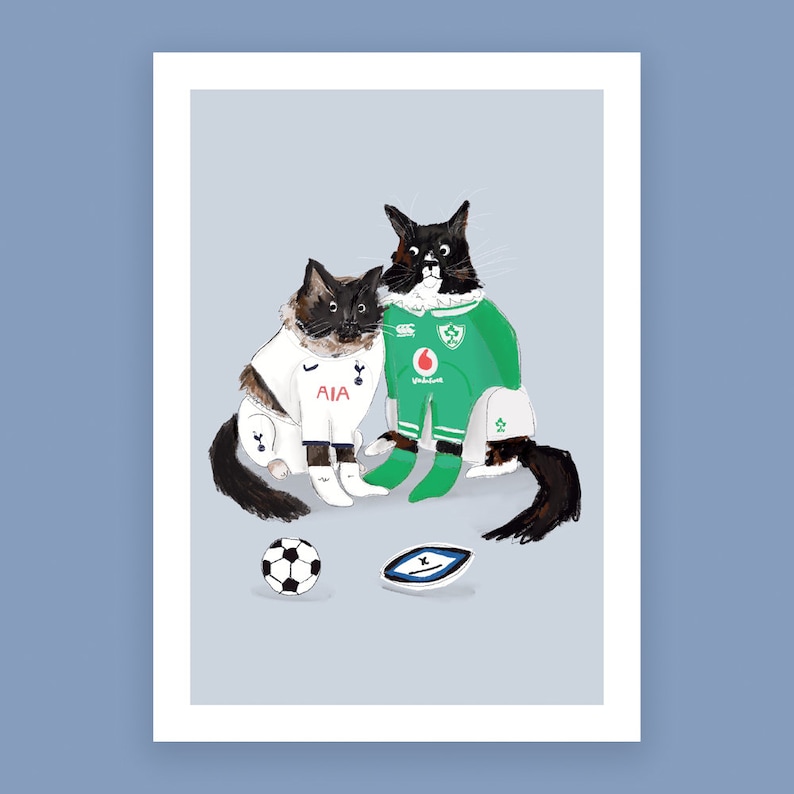 Custom Football Fan Pet Illustration, Quirky gift, Hand drawn, Fun Personalised illustration, Custom Pet portrait gift image 4