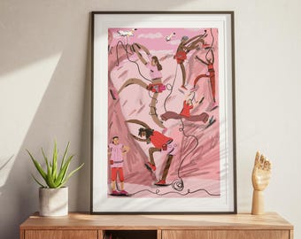 The Climb Art Print - Modern Climbing Friends Illustration