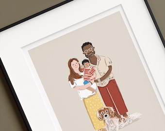 Custom Hand-Drawn Family Portrait Illustration,  Quirky Gift
