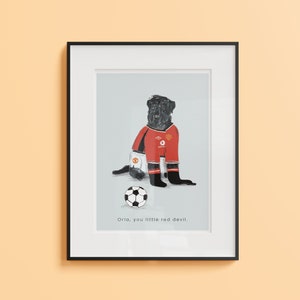 Custom Football Fan Pet Illustration, Quirky gift, Hand drawn, Fun Personalised illustration, Custom Pet portrait gift