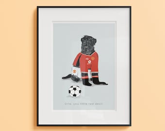 Custom Football Fan Pet Illustration, Quirky gift, Hand drawn, Fun Personalised illustration, Custom Pet portrait gift