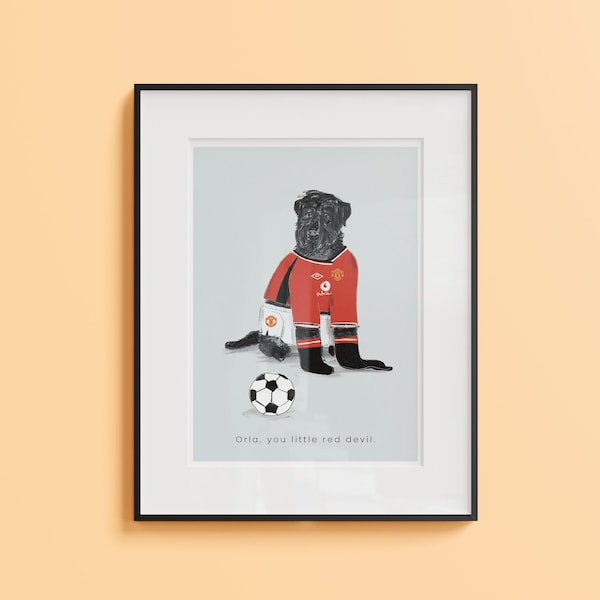 Custom Football Fan Pet Illustration, Quirky gift, Hand drawn, Fun Personalised illustration, Custom Pet portrait gift