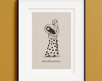 Custom New Mum Art Print – Contemporary Mother and Baby Illustration