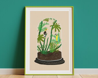 Tropical Bird Terrarium Art Print, House Wall Decor