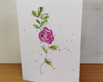 watercolor card pink flower greeting card