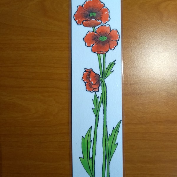 Marque page aquarelle coquelicots