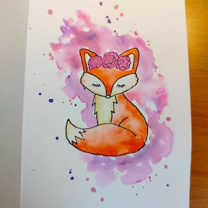 Birthday card greeting card fox illustration