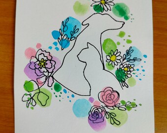 Biglietto d'auguri per compleanno, biglietto di auguri con illustrazione di animali