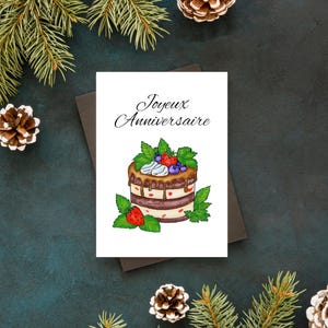printable happy birthday cake birthday card, watercolor illustration greeting card printable