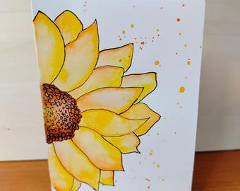 cartão de felicitações em aquarela de girassol