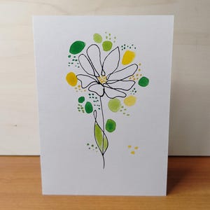 carte de voeux, carte d'anniversaire aquarelle illustration marguerite abstraite