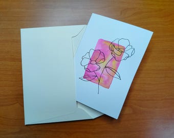 biglietto d'auguri ad acquerello, biglietto di compleanno con fiori