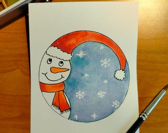 Carte de Noël carte de voeux bonhomme de neige aquarelle