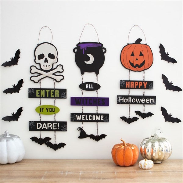 Spooky witchy halloween hanging signs halloween decoration gothic room decor gothic decor pumpkin sign cauldron sign skull sign