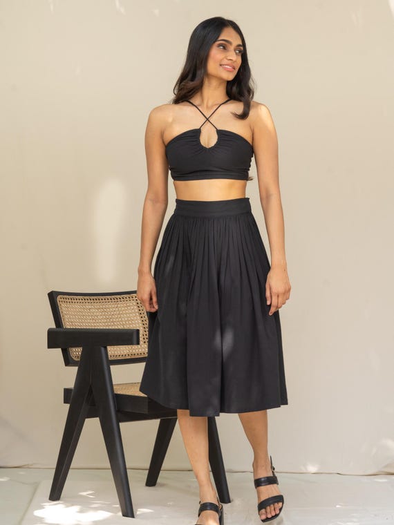 Black Crop Top Skirt Co Ord Matching Set Sleeveless Dress