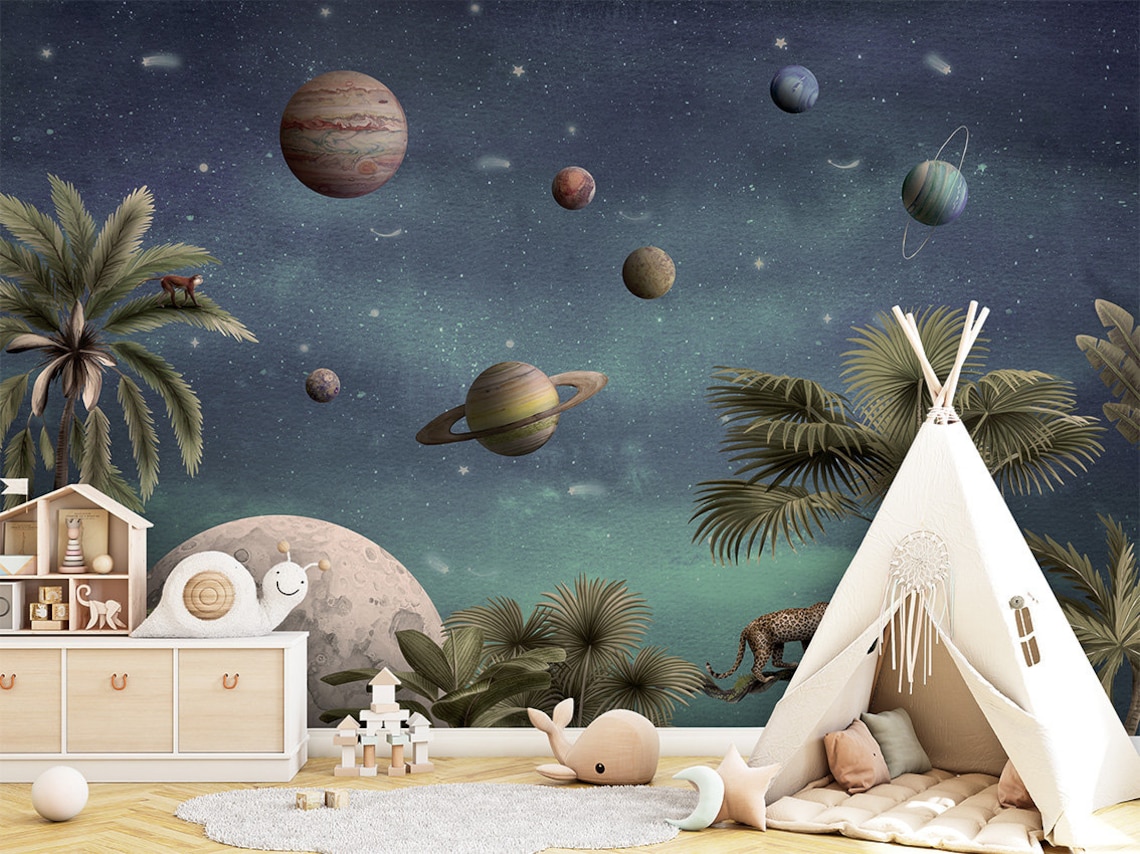 Wallpaper Mural Pretty Planets Kids Room, Planets, Space, Stars, Moon ...