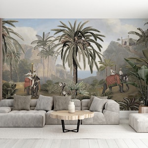 Carta da parati murale - Elephant Elegance - Giungla, elefante, palme, botanico, tropicale, indiano