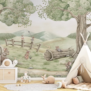 Carta da parati murale - Famiglia di topi - Cameretta, natura, foresta, fiaba, topo, alberi