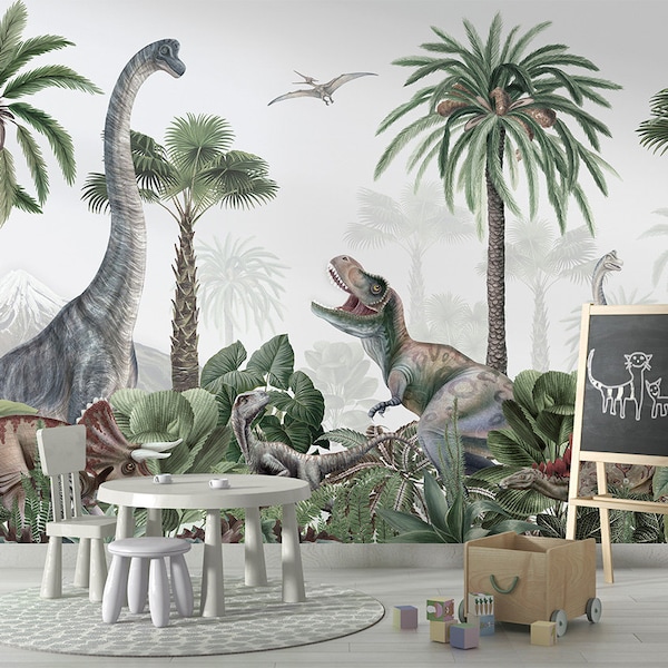 Dino Jive, children, kids room, dinosaurs, nature, palm trees, forest & woodlands, animals, mystery, green